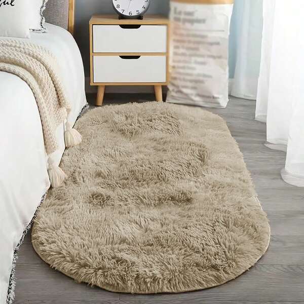 1pc Soft, Fluffy, Oval, Non-Slip, Moisture-Proof Carpet For Bedroom, Wardrobe, Soft Solid Color Rug For Living Room, Large Shaggy Decor Carpet, Entryway Small Mat